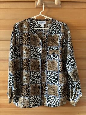 Impressions Animal Print Patchwork Blouse in Brown and Black